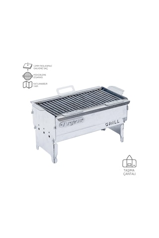 Katlanabilir Ayaklı Portatif Mangal - Paslanmaz - Argeus - Orta - Taşıma Çantalı Diğer