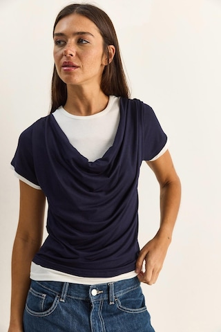 Shade Kadın Çift Kat Görünümlü Degaje Yaka Kısa Kol T-shirt 6140 60286132 - Lacivert