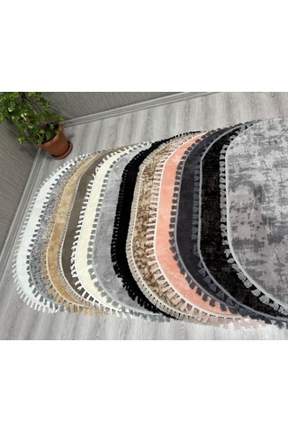 My Evilla Modern Dekoratif Örgü Saçaklı Simirna Peluş Halı Yolluk Açık Gri 80 X 150 Genel