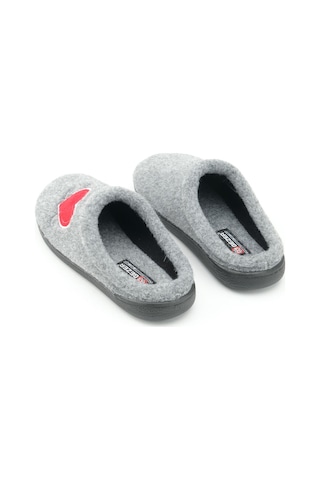 Gezer Kışlık Comfort Taban Kalp Desenli Keçe Kadın Terlik - Gri