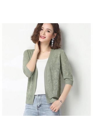 Siyah Dış Hırka Kadın Kısa Üst İnce Kesit Şal Yaz Etekli Örme Kazak Siyah