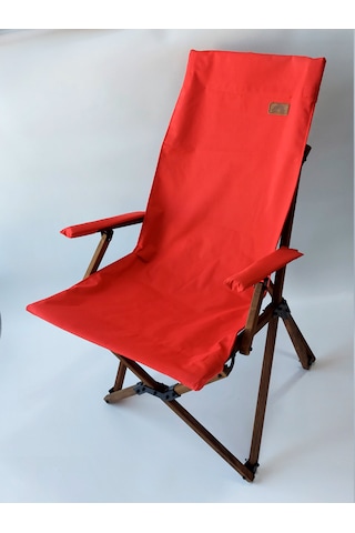 Joyfull Turtle Ahşap - Kollu Katlanır Kamp Sandalyesi - Kırmızı