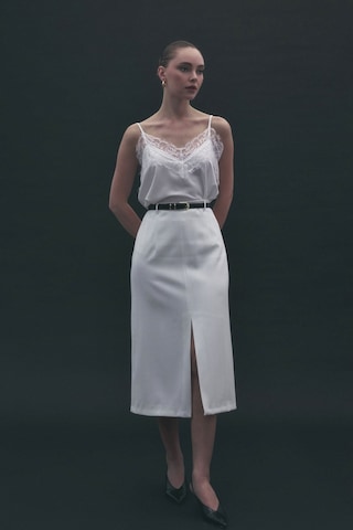 Sateen Anna Yırtmaçlı Etek - Ekru-137174 Ekru