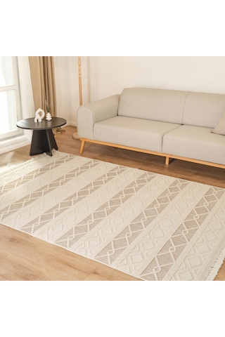 Kaşmir Halı 7/24 İskandinav Larus Beige 100x200 CM Salon Mutfak Halısı Yolluk Kilim