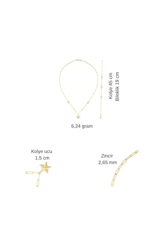 14 Ayar Altın Yıldız Kolye Bileklik Set