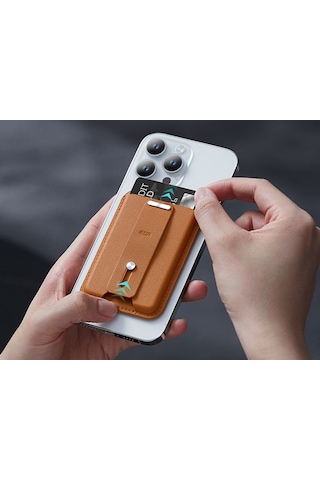 Esr Halolock Magsafe Uyumlu Ayarlanabilir 3 Kartlık Yüzüklü Suni Deri Cüzdan - Caramel Brown Karamel Kahve Açık Kahverengi