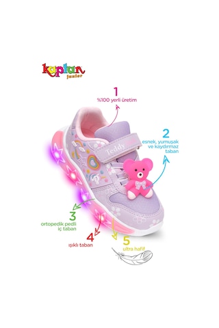 Kaptan Junior Kız Çocuk Işıklı Spor Sneaker Yürüyüş Ayakkabı Ptjck 700 Mor