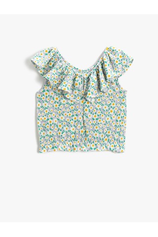 Çiçekli Kız Çocuk Crop Yeşil
