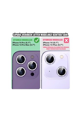 Iphone 14 Pro Max / 14 Pro Uyumlu Simli Kamera Lens Koruması Suya Ve Darbeye Dayanıklı