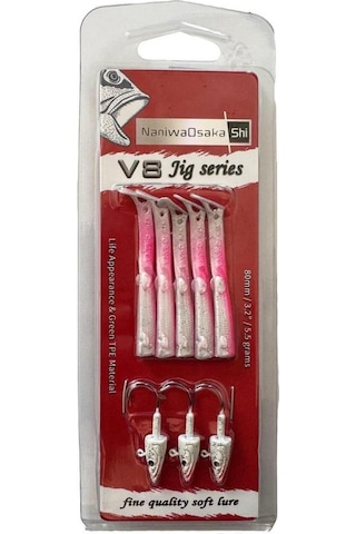 Naniwaosakashi V8 Jig Series 8cm 5.5gr Silikon Yem 3+5 Glow Pink Glitter