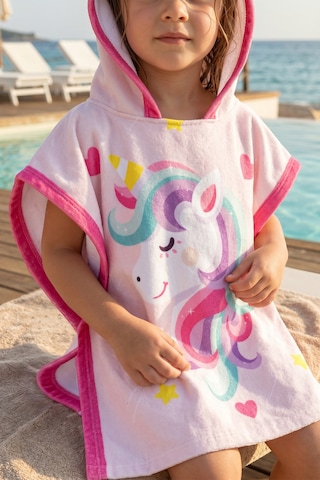 Kız Çocuk Kapşonlu Plaj Havlusu Panço Havlu Yüzücü Deniz Havuz Bornozu Bebek Banyo Havlusu Unicorn Pembe