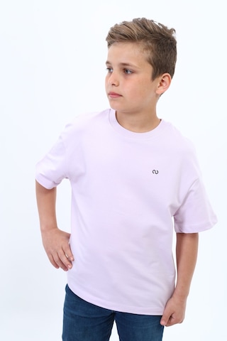 Toontoy Kids Toontoy Erkek Çocuk Pamuklu Bisiklet Yaka Kısa Kollu Düşük Omuz Baskılı Basic Tişört 22978 Açık Lila