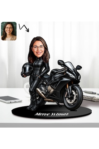 Kişiye Özel Motorcu Kadın Tasarımlı Karikatür Biblo-1