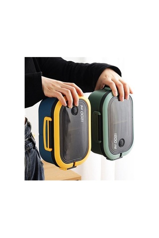 Yeşil Taşınabilir Sevimli Öğle Yemeği Kutusu - Bölmeli Bento Mikrodalga Yeşil