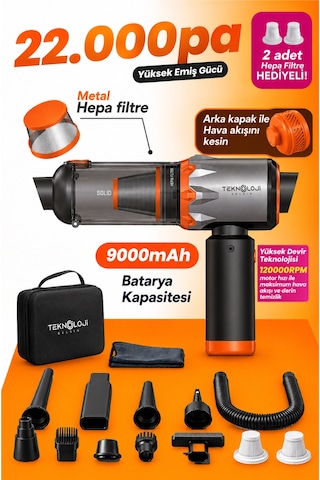 Şarjlı Araç Süpürgesi 22.000pa Güçlü Vakumlu Mini El Süpürgesi Type-c Şarjlı 9 Başlık Çanta