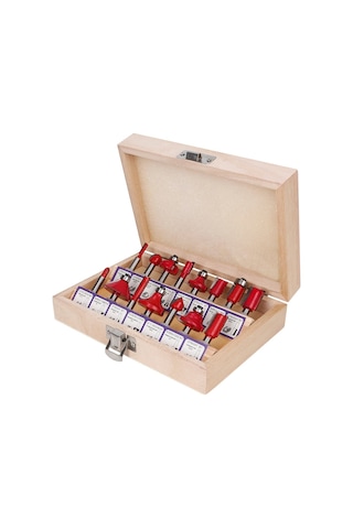 Sones Ahşap İşleme Freze Kesici Seti Kesme Makinesi Kafası Elektrikli Ahşap Frezeleme Gravür Makinesi Kesici, Stil: Kırmızı 1/4 Saplı 15 Adet