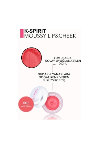 Flormar K-spirit Moussy Lip & Cheek Yoğunluğu Ayarlanabilir Dudak Ve Yanak Renklendiricisi 002peachsfle