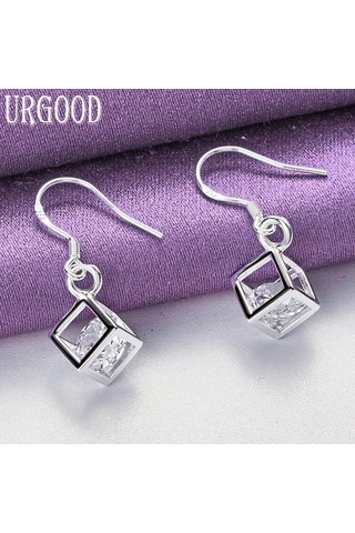 925 Ayar Gümüş Aaa Zirkon Kare Damla Küpe Takı