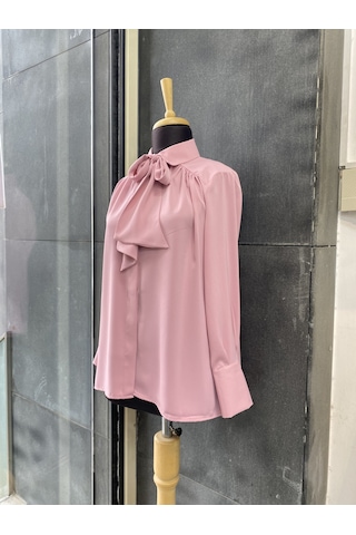 Pera Moda Pile Detaylı Parisfular Yaka Gömlek Gül Kurusu