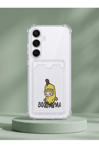 Hepsi Samsung Galaxy Uyumlu S25 Boş Yapma Muz Detaylı Kart Bölmeli Şeffaf Telefon Kılıfı Najmaddin Çok Renkli