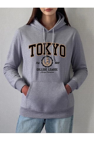 Tarzsokak Tokyo Kolej Ligi Baskılar Hoodie Kadın Kış Polar Sıcak Kazak Temelleri Cep Kazak Rahat Rahat Gri
