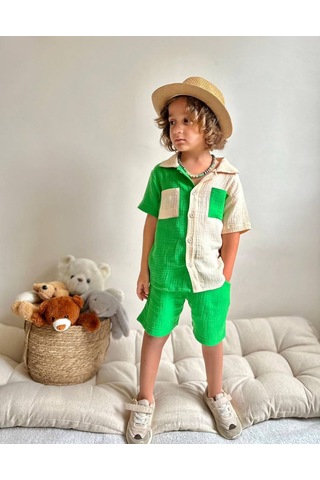 Jolly Kids Erkek Çocuk Çift Renk Müslin Gömlekli Alt Üst Takım-mint Mint Yeşili
