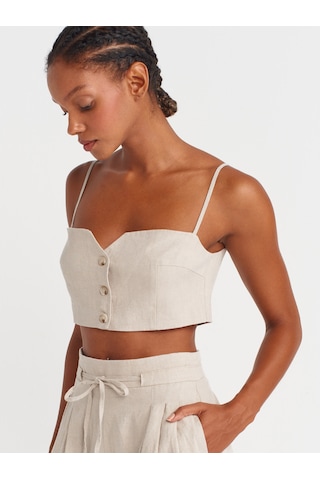 Dilvin 60598 Düğmeli Crop Yelek-taş Taş