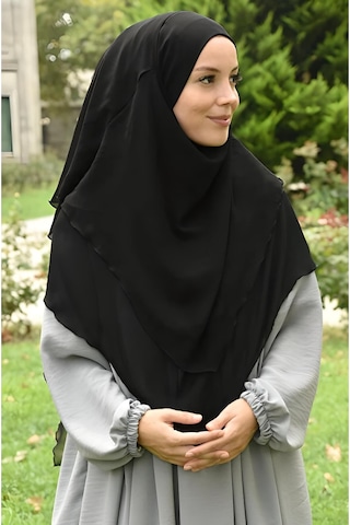 Melodi Scarf Kadın Tesettür Sufle Khimar Peçeli Üç Katlı Şifon Şal Siyah Siyah