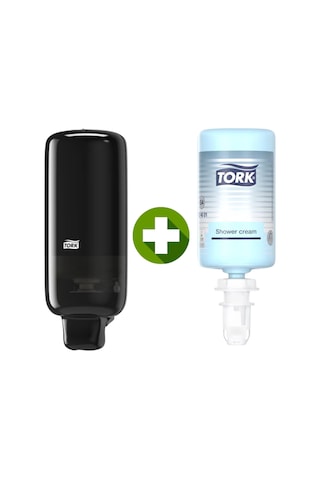 1 Ad. Tork Sabun Dispenseri Siyah 561508 + 1 Litre Tork El, Saç Ve Vücut Banyo Duş Kremi Hediyeli Siyah