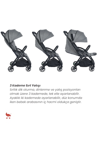 Merkür Bebe Ruby Otomatik Katlanan Kabin Boy Bebek Arabası Gri