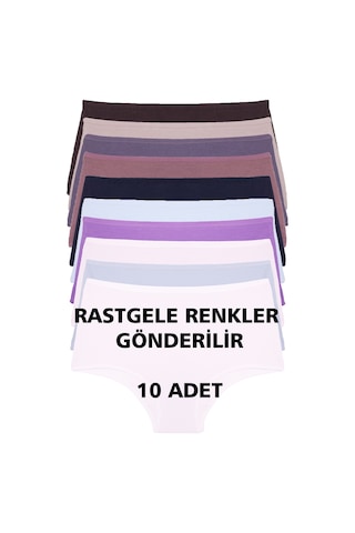 Karısık Renklı Kadın Külot 10 Lu Paket Yüksek Bel Pamuklu Likrali Rastgele Karısık Renklı Çok Renkli