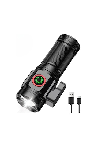 Şarjlı Led El Feneri, 15w Güçlü Led Işık, 6 Farklı Işık Modu, Portatif Ve Mıknatıslı Tasarım, Uzun Şarj