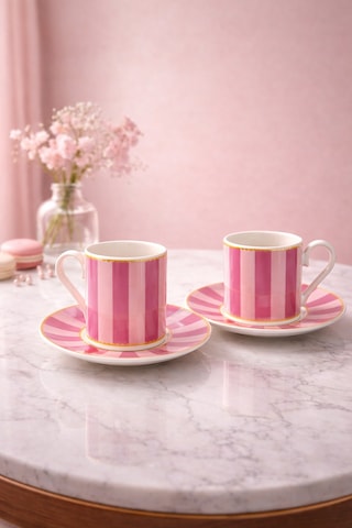2 Kişilik Porselen Yaldızlı Lovely Birds Özel Tasarım Kuşlu Kahve Fincan Takımı Seti 90ml Mor