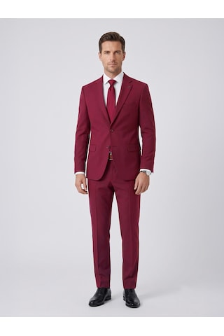 Tk6893 Erkek Klasik 2 Li Takım Elbise 2 Düğmeli Slim Fit Esnek Kumaş Çift Yırtmaçlı 7 Drop Bordo