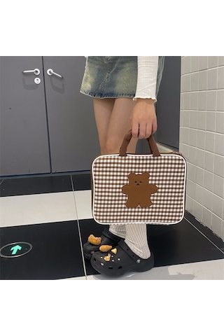 14 İnç Dizüstü Bilgisayar Çantası Gztk-7733 Karikatür Nakış Tarzı Çanta Kahverengi