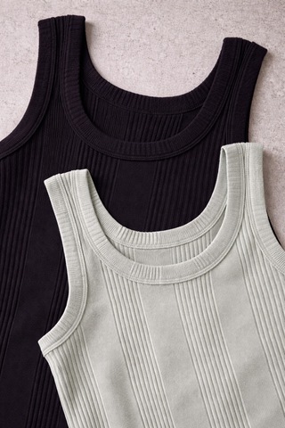 Demirsa Boutique Pamuklu Penye Kaşkorse Kumaş Kalın Askılı Oval Yaka Siyah Ve Yeşil Renk Kadın 2'li T-shirt Atlet Yeşil-siyah