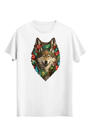 Bigohobi Kurt Desenli Dijital Baskılı Unisex Tshirt, Günlük Kullanıma Uygun Regular Tshirt Beyaz