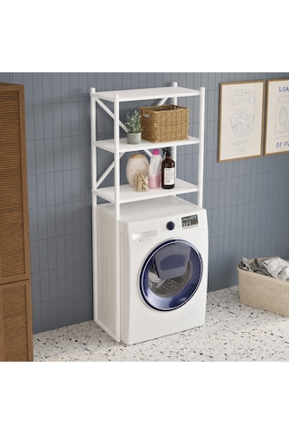 Braga Metal 3 Çamaşır Makinesi Üstü Düzenleyici Raf Beyaz Banyo Düzenleyici Dolap Beyaz - Beyaz
