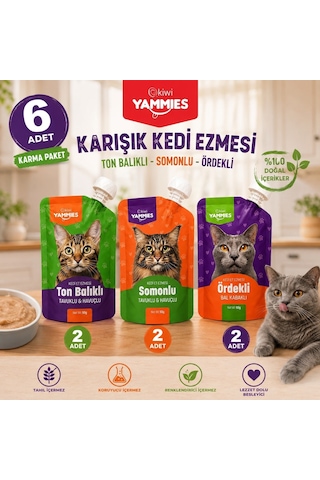 Kiwi Pets Yammies Karışık Kedi Ezmesi 90 Gr 6 Adet