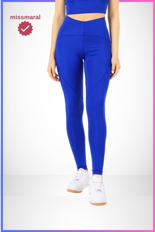 Missmaral Slim Fit Tayt Yüksek Bel Toparlayıcı Saks Mavi Spor Model Flatlock Dikiş Detaylı Oslo 1090 Mavi