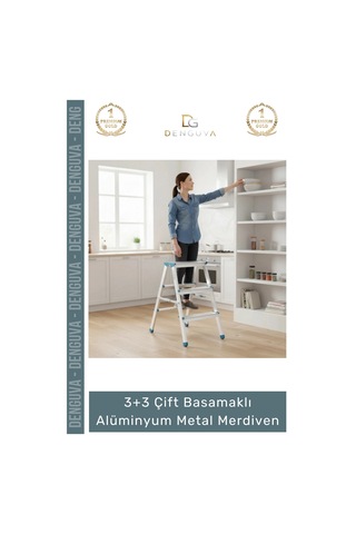Merdiven Profesyonel Sağlam Ergonomik Katlanır Tip 3+3 Çift Basamaklı Alüminyum Metal Merdiven