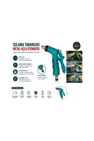 Sulama Tabancası Metal Uçlu Otomatik Kilit 14x16 Cm