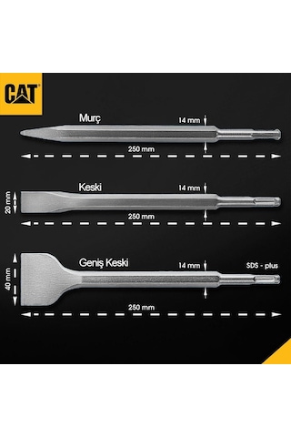 Cat DA03903 SDS-Plus Profesyonel Murç Keski Kırıcı Uç Seti 3 Parça