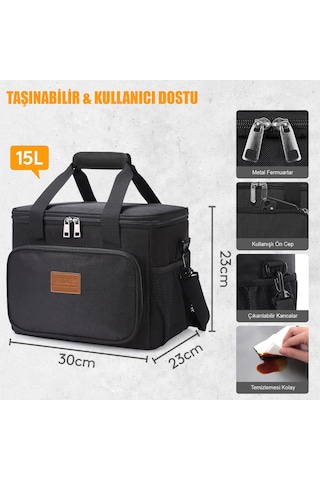 Haegs Termal Çanta, Soğuk Sıcak Tutucu Beslenme Çantası, Soğutucu Buzluk Yemek Çantası 15l - Siyah