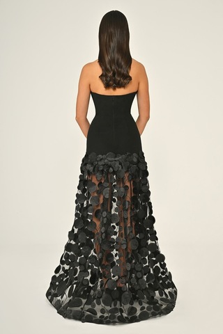 Krep Eteği 3 Boyutlu Tül Uzun Abiye Elbise Alfa Beta B7067 Siyah - Siyah