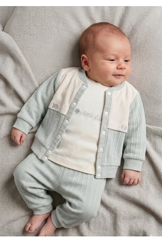 Gaye Bebe Tonton Baby Balık Nakışlı 3'lü Erkek Bebek Hırkalı Alt Üst Takım Mint Yeşili
