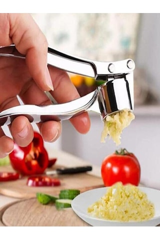 Paslanmaz Çelik Sarımsak Ve Zencefil Ezici Ergonomik Tasarım, Pratik Mutfak Gereci Gri