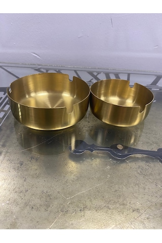 2 Li Gold Yuvarlak Paslanmaz Metal Küllük Modern Ve Şık Tasarım
