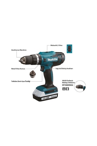 Makita DF488D002 Çift Akülü Darbesiz Matkap