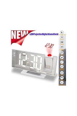 Led Dijital Çalar Saat Projeksiyon Saati Projektör Tavan Saati Zaman Sıcaklık Göstergesi Arka Aydınlatma Erteleme Saati Ev İçin Beyaz Kırmızı Diğer